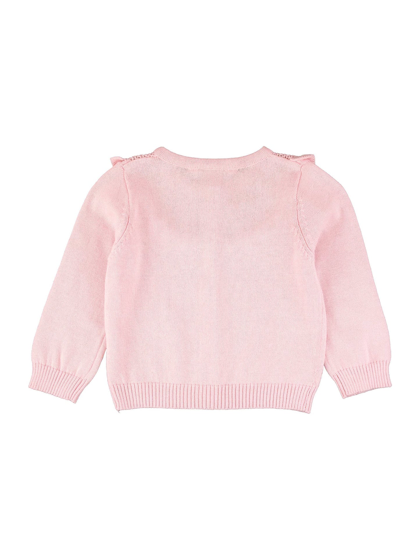 Girls Pink Sweater Knit Ruffle Trim Cardigan: Pink / 12-18m