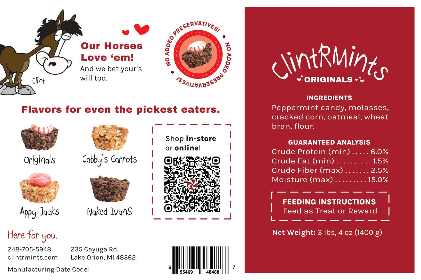 ClintRMint Horse Treats Original Flavor: Tall Container