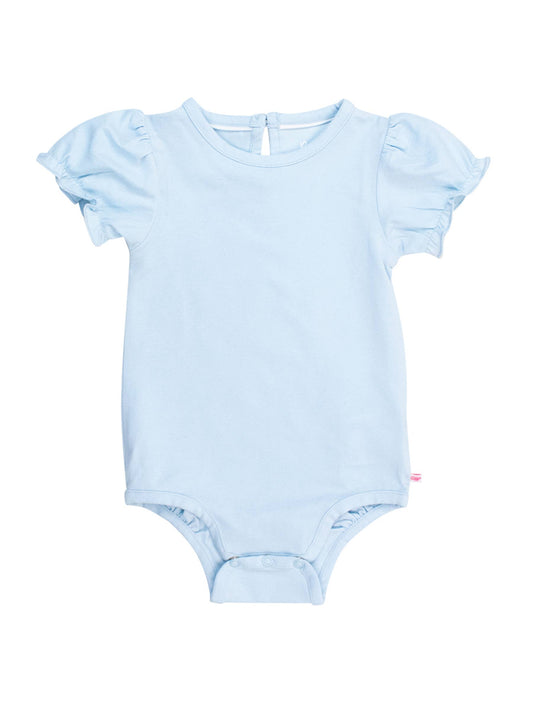 Baby Girls Light Blue Knit Puff Short Sleeve Bodysuit: Blue / 12-18m