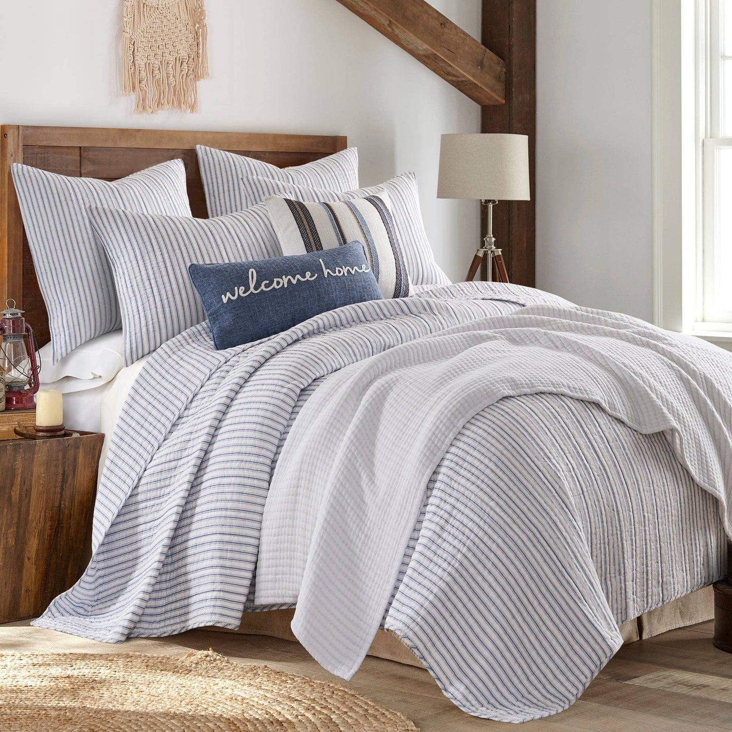 Tobago Stripe Blue Quilt Set: Cream / Twin/Twin XL - Edwina Alexis