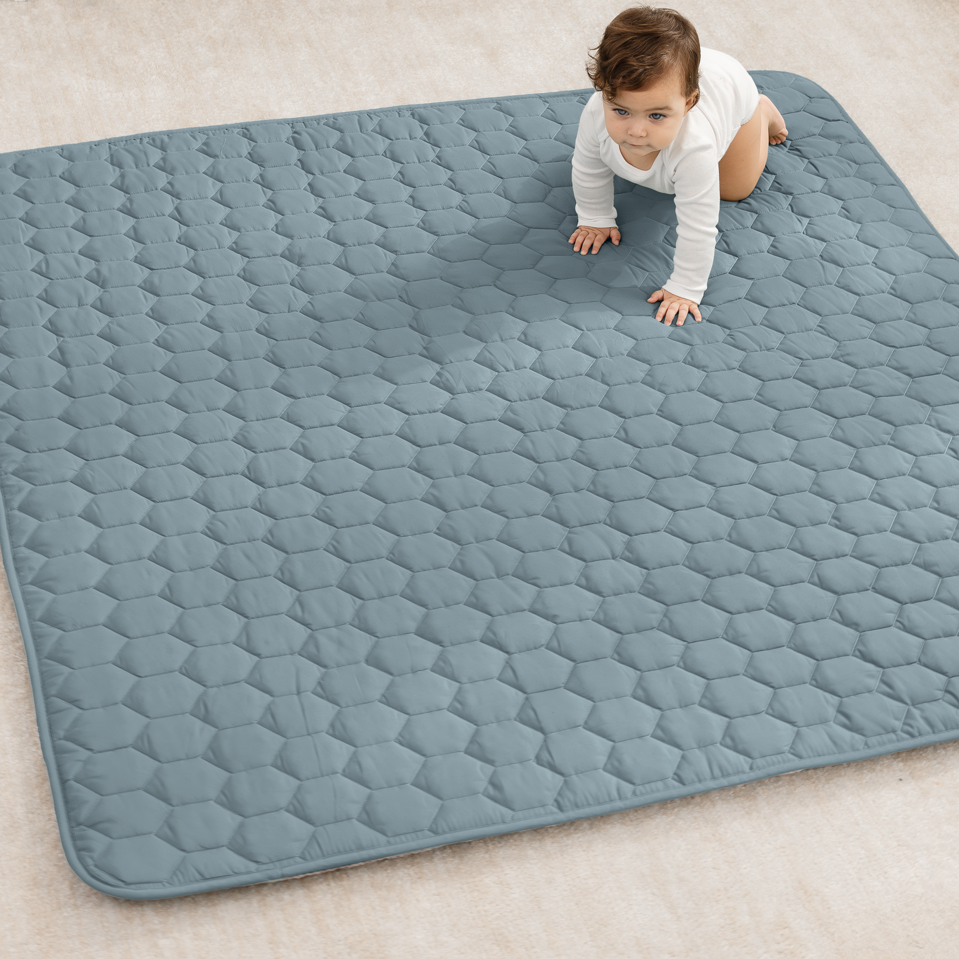 Premium Play Mat with Non-Slip Bottom by Comfy Cubs: Pacific Blue / Square 56" X 56" - Edwina Alexis