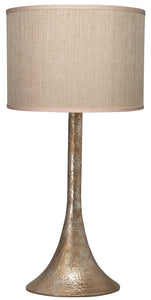 Hammered Metal Table Lamp with Classic Drum Hand Painted Shade in Platinum - Edwina Alexis