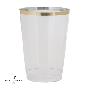 Luxe 12 Oz Clear Plastic • Gold Plastic Cups  | 20 Cups - Edwina Alexis