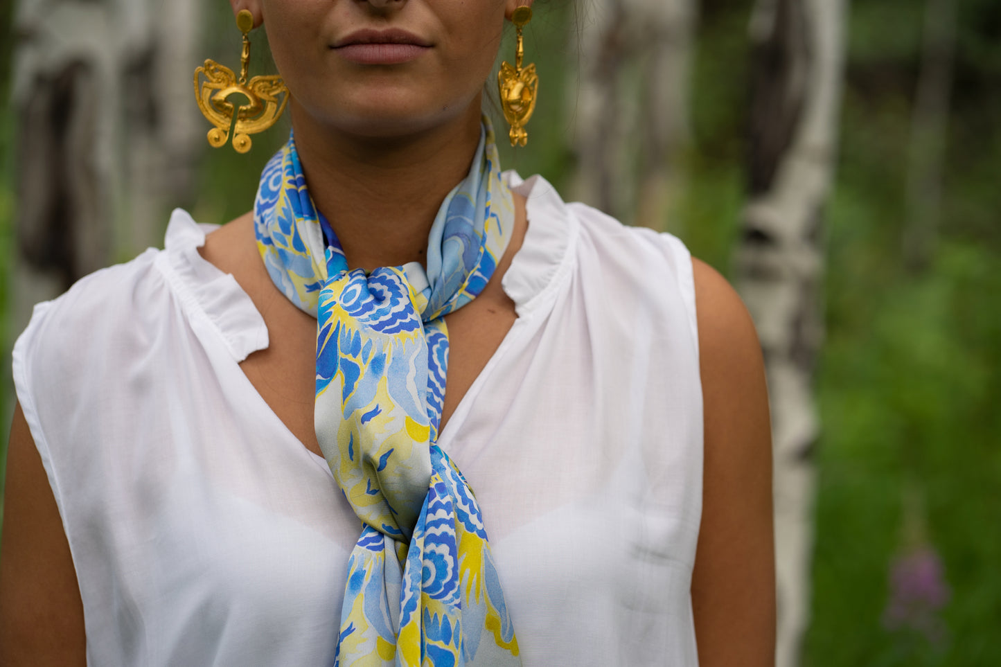 Blue Flower Kaleidoscope Italian Silk Scarf - Edwina Alexis