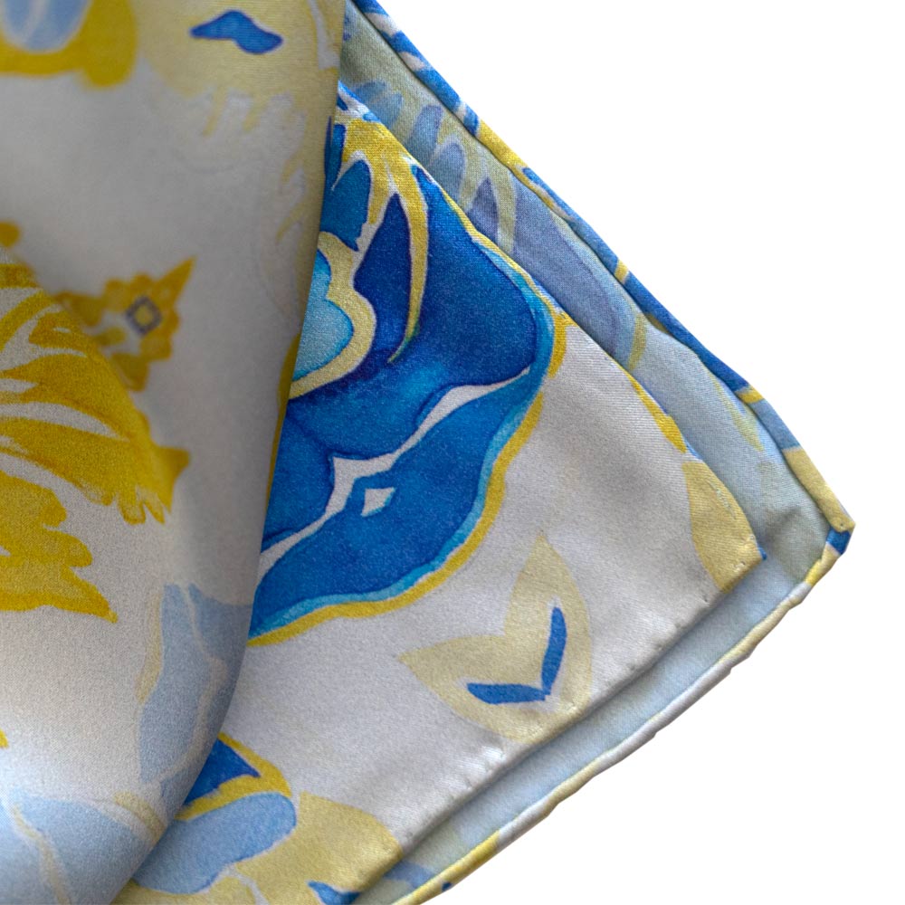 Blue Flower Kaleidoscope Italian Silk Scarf - Edwina Alexis