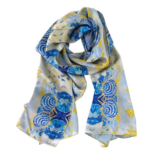 Blue Flower Kaleidoscope Italian Silk Scarf - Edwina Alexis