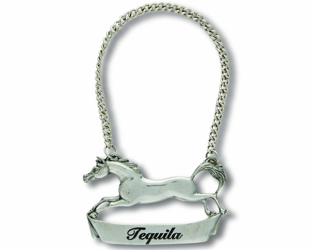 Pewter Galloping Steed Decanter Tag - Tequilla - Edwina Alexis