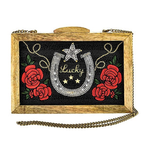 Lucky Star Wood Frame Cross-body Handbag Purse - Edwina Alexis