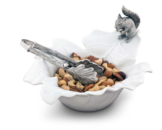 Fine Porcelain Leaf Bowl With Pewter Squirrel - Edwina Alexis