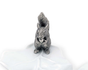 Fine Porcelain Leaf Bowl With Pewter Squirrel - Edwina Alexis
