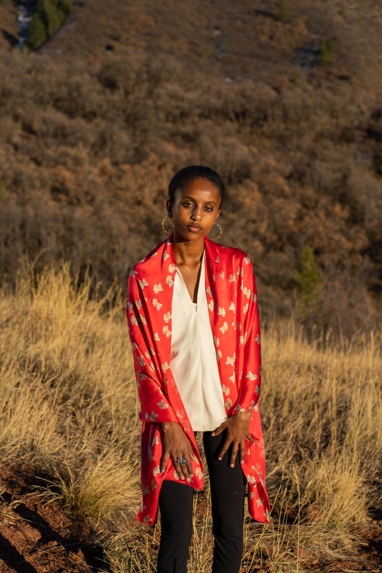 Scarlet Dahlia Flowerkisser Italian Silk Scarf - Edwina Alexis