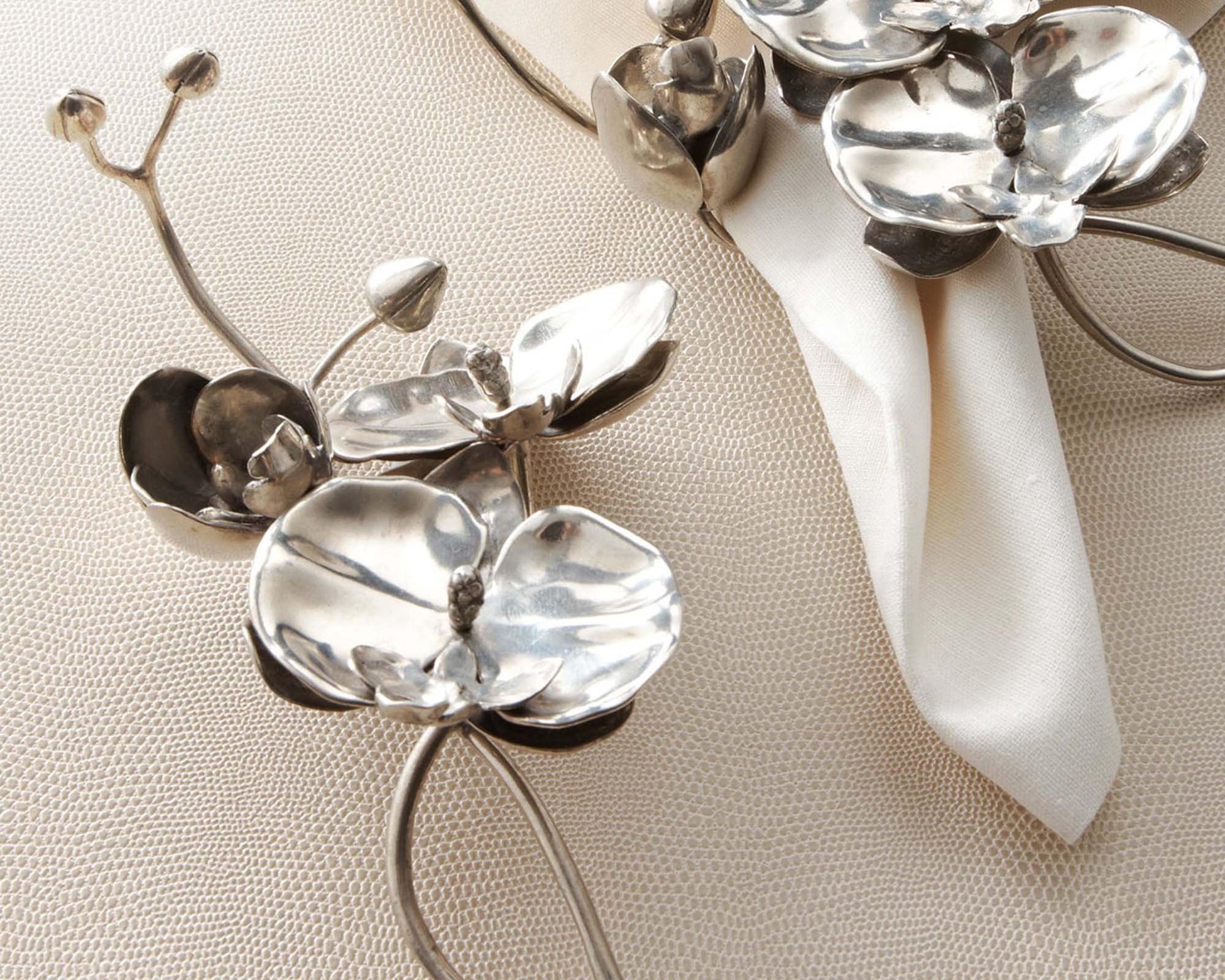Pewter Orchid Napkin Ring (Sets of 4) - Edwina Alexis