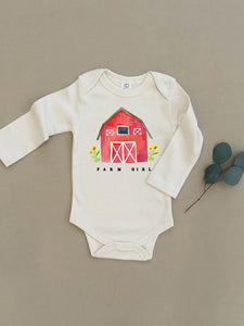 Farm Girl Red Barn Organic Baby Onesie & Toddler Tee - Edwina Alexis