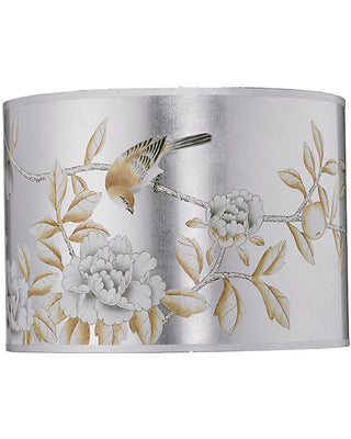 Hammered Metal Table Lamp with Classic Drum Hand Painted Shade in Platinum - Edwina Alexis