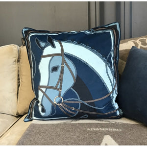 Blue Equestrian Horse Pillow - Edwina Alexis