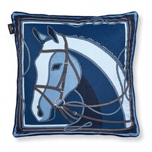 Load image into Gallery viewer, Blue Equestrian Horse Pillow - Edwina Alexis