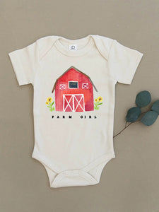 Farm Girl Red Barn Organic Baby Onesie & Toddler Tee - Edwina Alexis