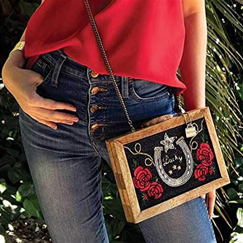 Lucky Star Wood Frame Cross-body Handbag Purse - Edwina Alexis