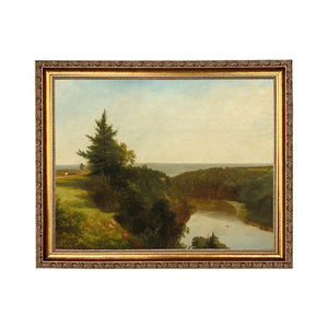 River View Scenic Landscape Oil Painting Print on Canvas in Thin Gold Frame - Edwina Alexis